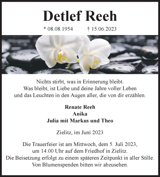 Traueranzeige von Detlef Reeh von Volksstimme Haldensleben/Wolmirstedt
