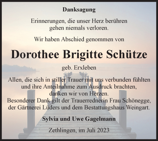Traueranzeige von Dorothee Brigitte Schütze von Volksstimme Altmark West