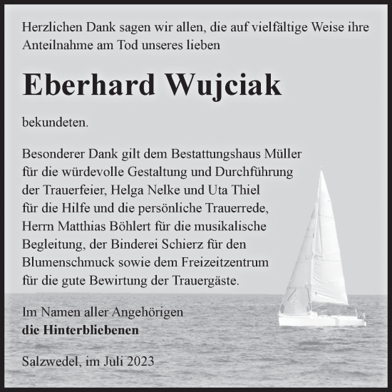 Traueranzeige von Eberhard Wujciak von Volksstimme Altmark West