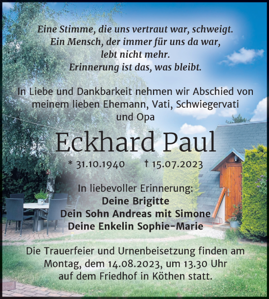 Traueranzeige von Eckhard Paul von Trauerkombi Köthen