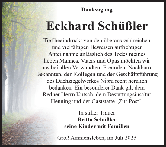 Traueranzeige von Eckhard Schüßler von Volksstimme Haldensleben/Wolmirstedt