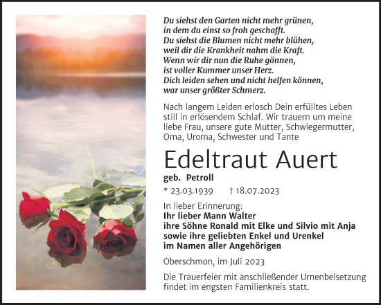 Traueranzeige von Edeltraut Auert von Trauerkombi Merseburg