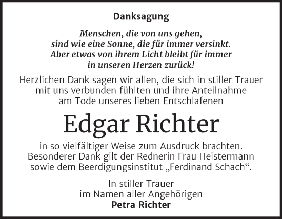 Traueranzeige von Edgar Richter von Trauerkombi Wittenberg