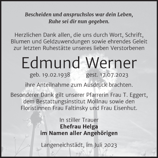 Traueranzeige von Edmund Werner von Trauerkombi Merseburg