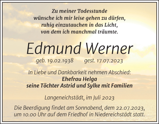 Traueranzeige von Edmund Werner von Mitteldeutsche Zeitung Merseburg/Querfurt