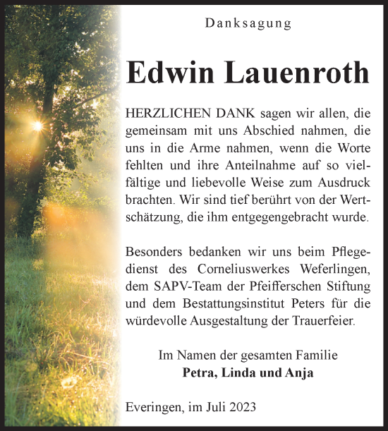 Traueranzeige von Edwin Lauenroth von Volksstimme Haldensleben/Wolmirstedt