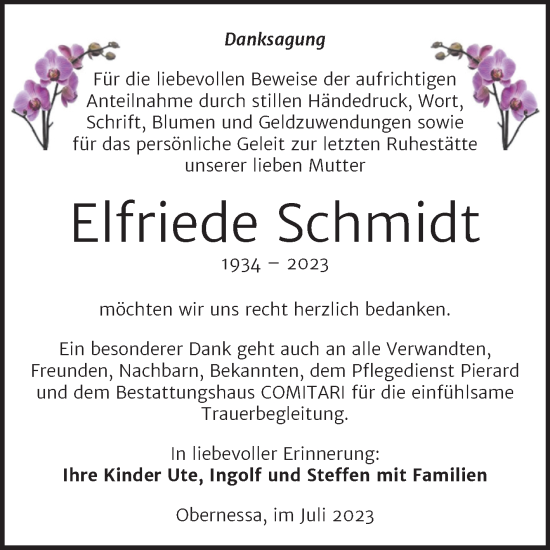 Traueranzeige von Elfriede Schmidt von Trauerkombi Weißenfels