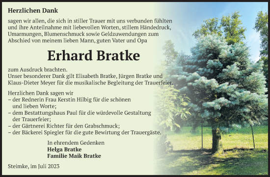 Traueranzeige von Erhard Bratke von Volksstimme Altmark West