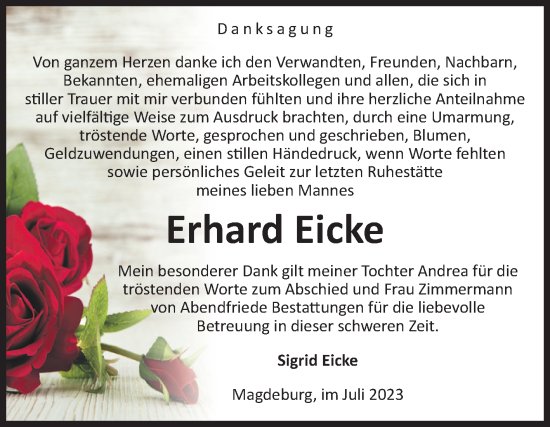 Traueranzeige von Erhard Eicke von Volksstimme Magdeburg