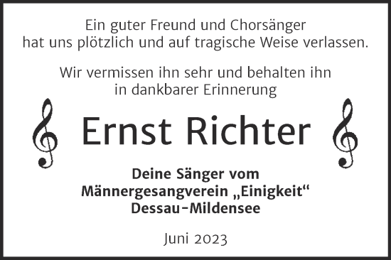 Traueranzeige von Ernst Richter von Trauerkombi Dessau