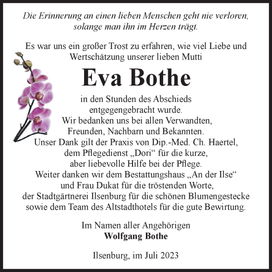 Traueranzeige von Eva Bothe von Volksstimme Wernigerode