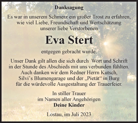 Traueranzeige von Eva Stert von Volksstimme Burg/Genthin