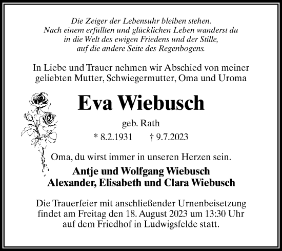 Traueranzeige von Eva Wiebusch von Mitteldeutsche Zeitung Quedlingburg