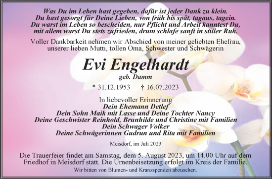 Traueranzeige von Evi Engelhardt von Trauerkombi Quedlinburg