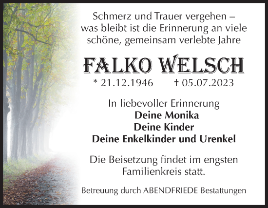 Traueranzeige von Falko Welsch von Volksstimme Magdeburg