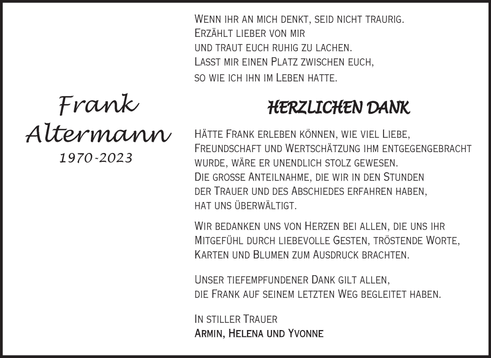  Traueranzeige für Frank Altermann vom 08.07.2023 aus Trauerkombi Weißenfels