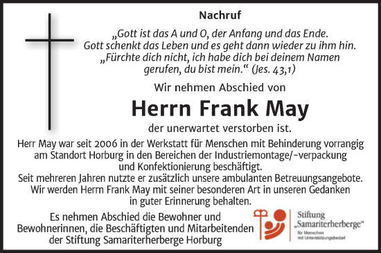 Traueranzeige von Frank May von Super Sonntag Merseburg/Querfurt