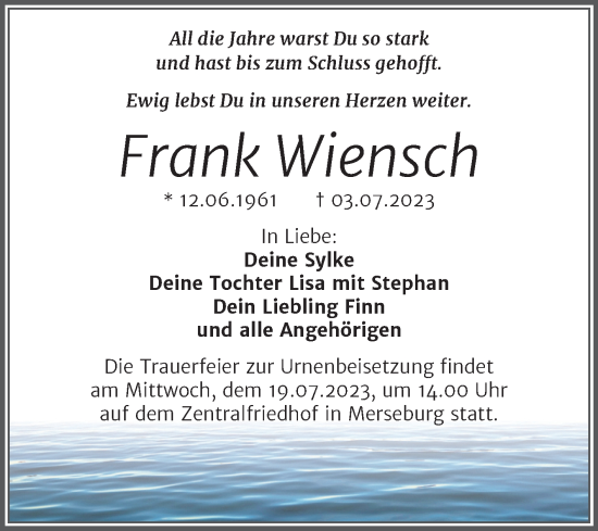Traueranzeige von Frank Wiensch von Trauerkombi Merseburg