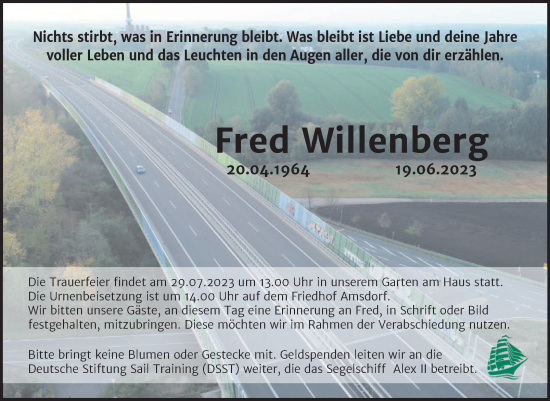 Traueranzeige von Fred Willenberg von Mitteldeutsche Zeitung Halle/Saalkreis