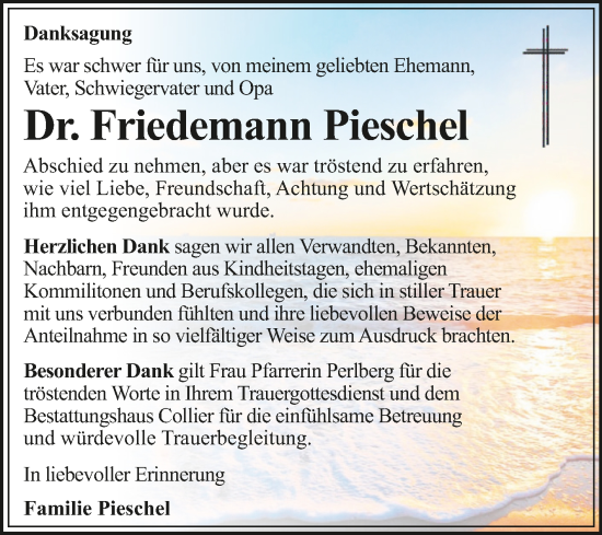 Traueranzeige von Friedemann Pieschel von Trauerkombi Dessau