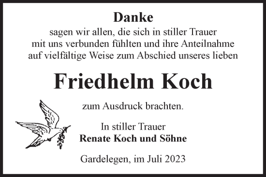 Traueranzeige von Friedhelm Koch von Volksstimme Altmark West