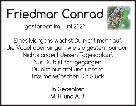 Traueranzeige von Friedmar Conrad von Volksstimme Staßfurt