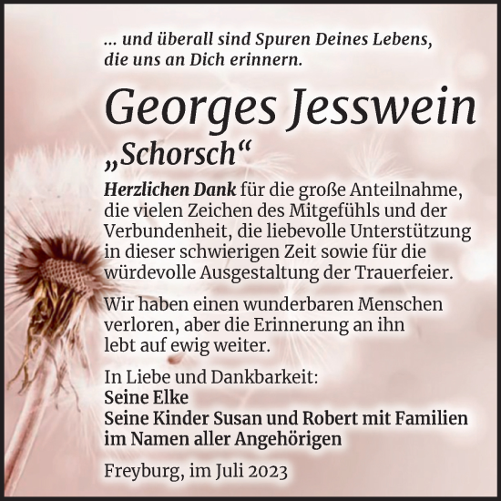 Traueranzeige von Georges Jesswein von Wochenspiegel Naumburg/Nebra