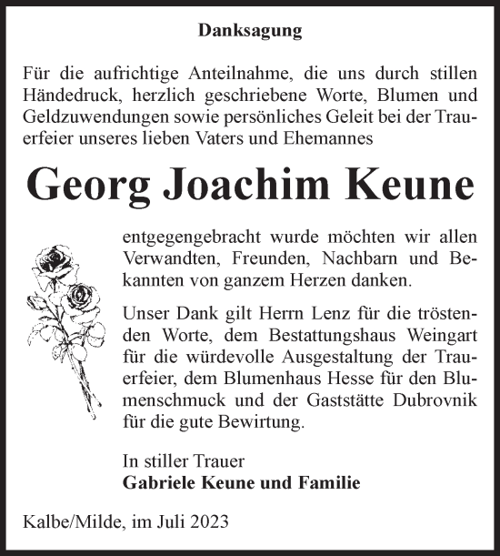 Traueranzeige von Georg Joachim Keune von Volksstimme Altmark West