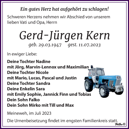 Traueranzeige von Gerd-Jürgen Kern von Trauerkombi Zeitz