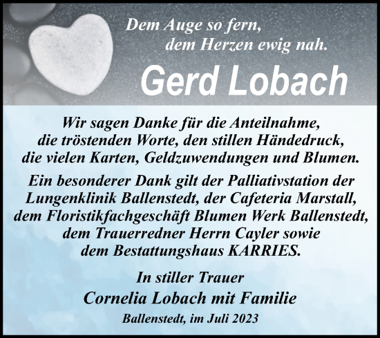 Traueranzeige von Gerd Lobach von Trauerkombi Quedlinburg