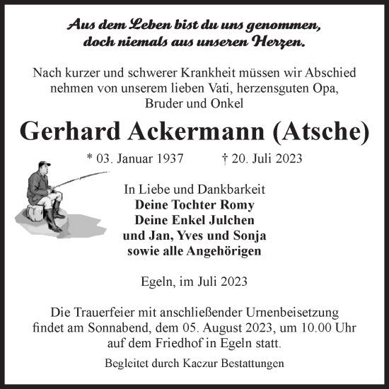 Traueranzeige von Gerhard Ackermann von Volksstimme Staßfurt