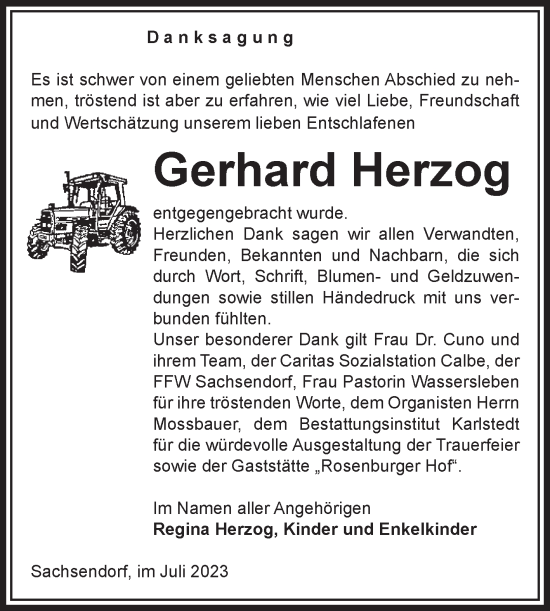 Traueranzeige von Gerhard Herzog von Volksstimme Schönebeck