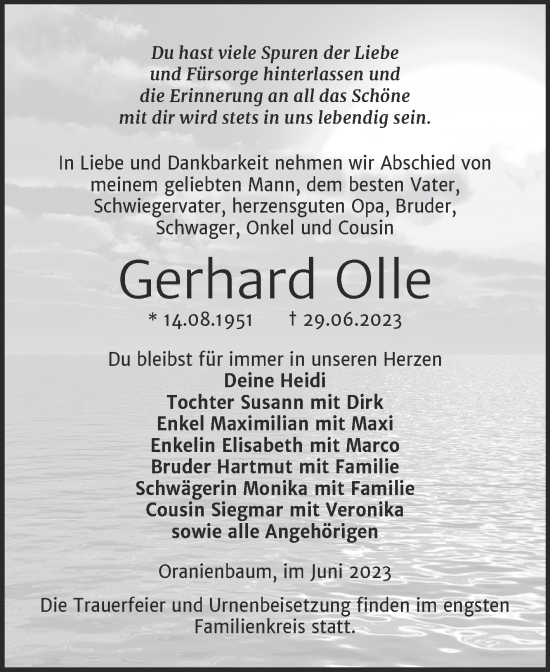 Traueranzeige von Gerhard Olle von Trauerkombi Wittenberg