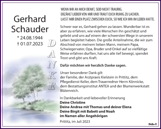 Traueranzeige von Gerhard Schauder von Trauerkombi Weißenfels