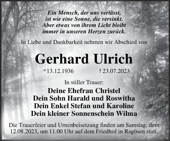 Traueranzeige von Gerhard Ulrich von Trauerkombi Dessau