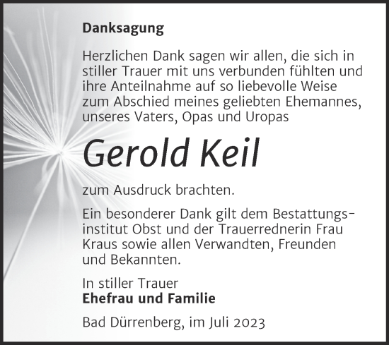 Traueranzeige von Gerold Keil von Trauerkombi Merseburg