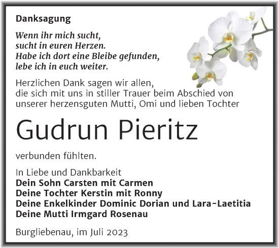 Traueranzeige von Gudrun Pieritz von Trauerkombi Merseburg