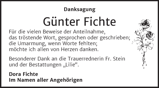 Traueranzeige von Günter Fichte von Trauerkombi Dessau