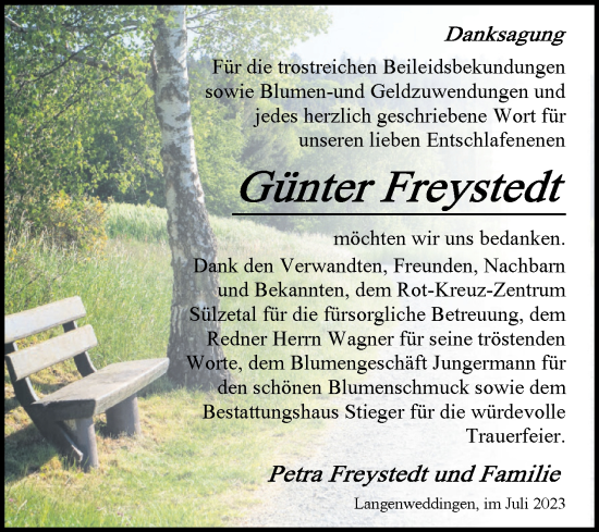 Traueranzeige von Günter Freystedt von Volksstimme Oschersleben/Wanzleben