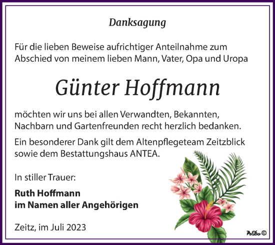 Traueranzeige von Günter Hoffmann von Trauerkombi Zeitz