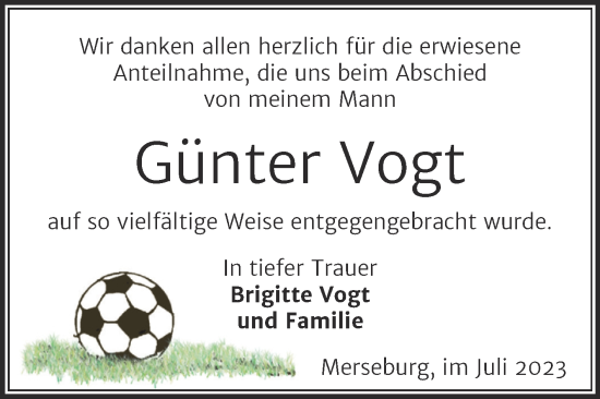 Traueranzeige von Günter Vogt von Trauerkombi Merseburg