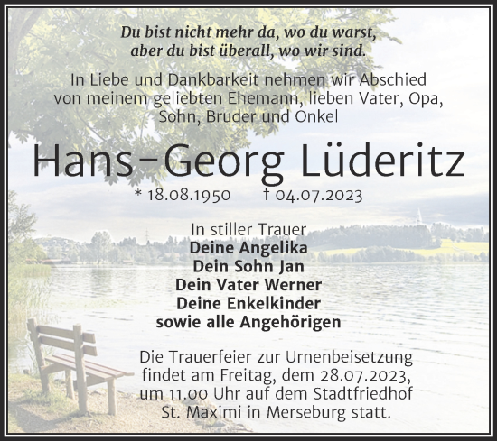 Traueranzeige von Hans-Georg Lüderitz von Trauerkombi Merseburg