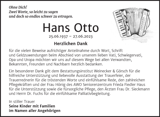 Traueranzeige von Hans Otto von Trauerkombi Bernburg