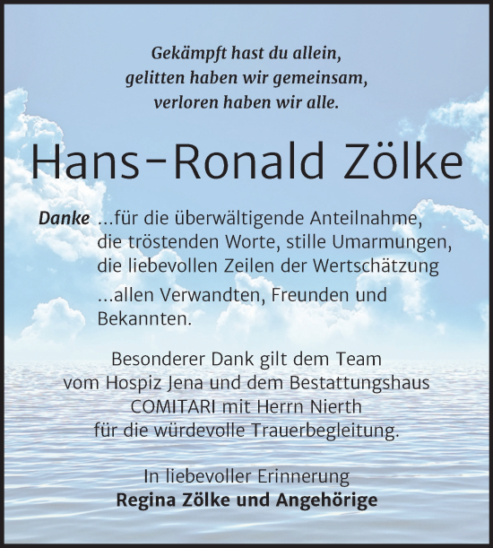 Traueranzeige von Hans-Ronald Zölke von Trauerkombi Zeitz