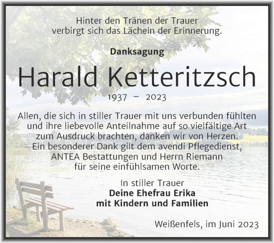 Traueranzeige von Harald Ketteritzsch von Trauerkombi Weißenfels
