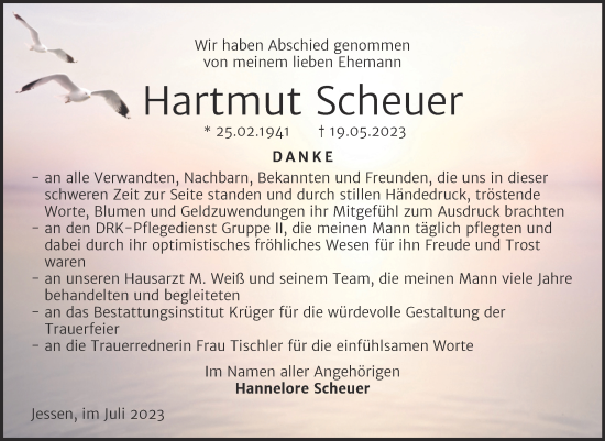 Traueranzeige von Hartmut Scheuer von Trauerkombi Wittenberg