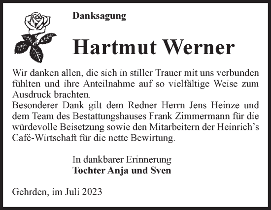 Traueranzeige von Hartmut Werner von Volksstimme Zerbst