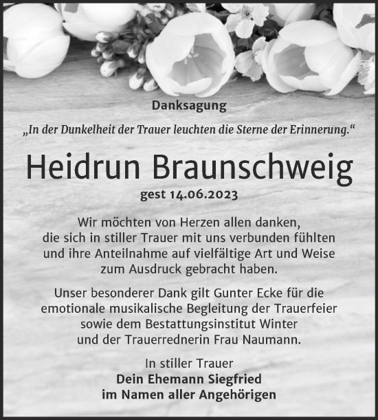 Traueranzeige von Heidrun Braunschweig von Trauerkombi Bitterfeld