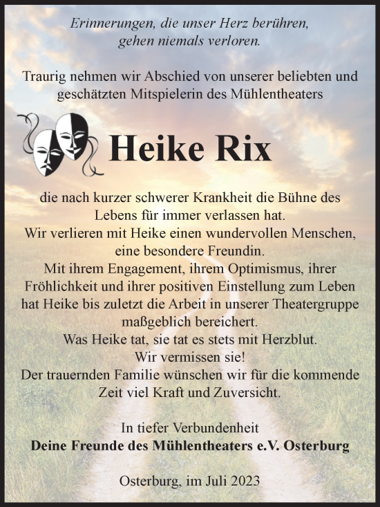 Traueranzeige von Heike Rix von Volksstimme Altmark Ost