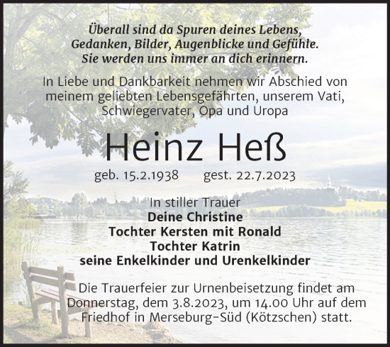 Traueranzeige von Heinz Heß von Trauerkombi Merseburg